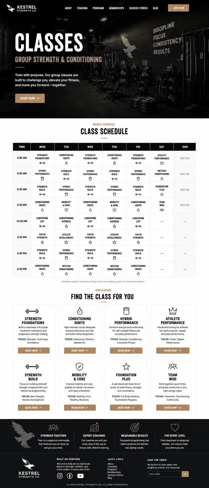 Classes design mockup