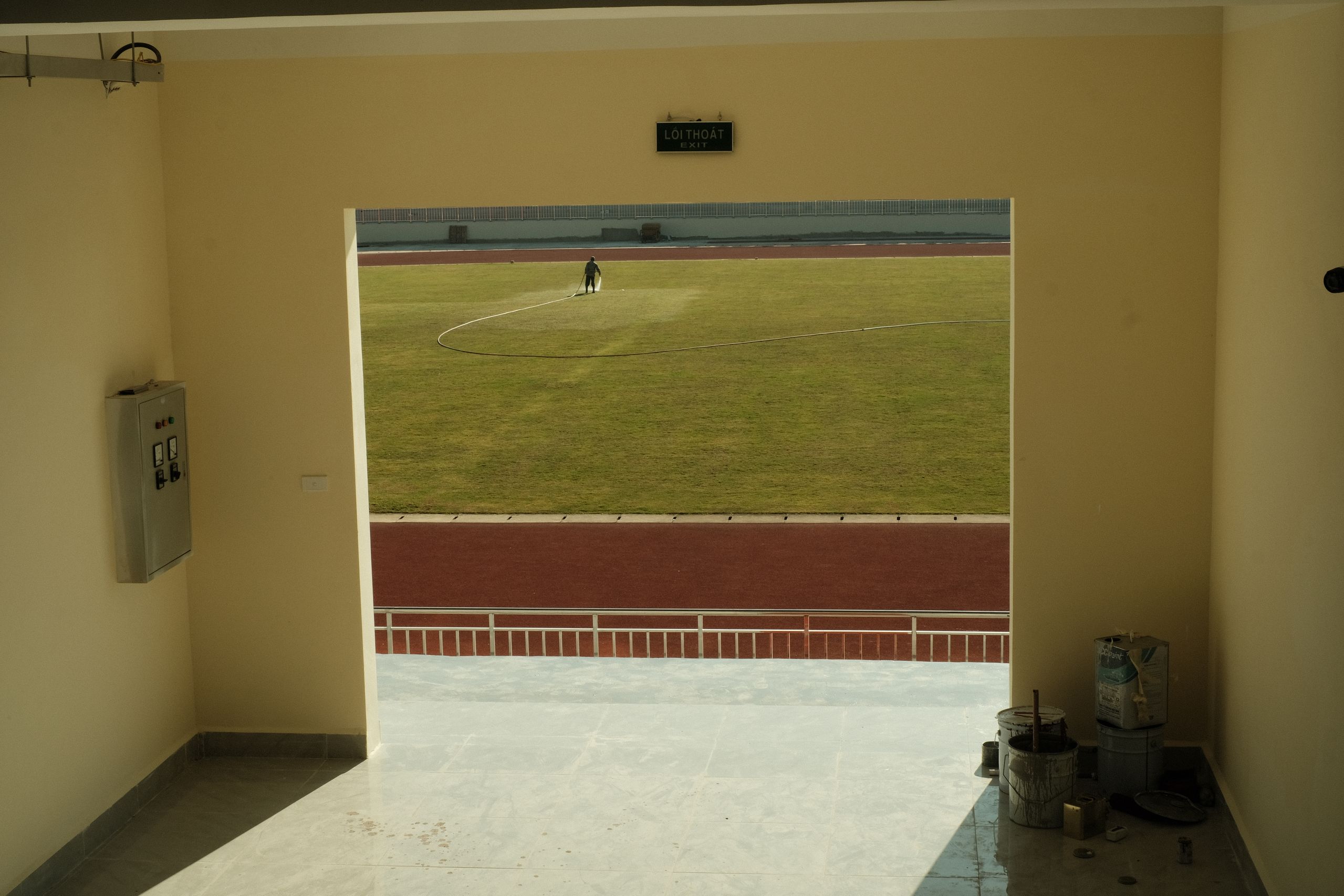 Gym interior with turf track
